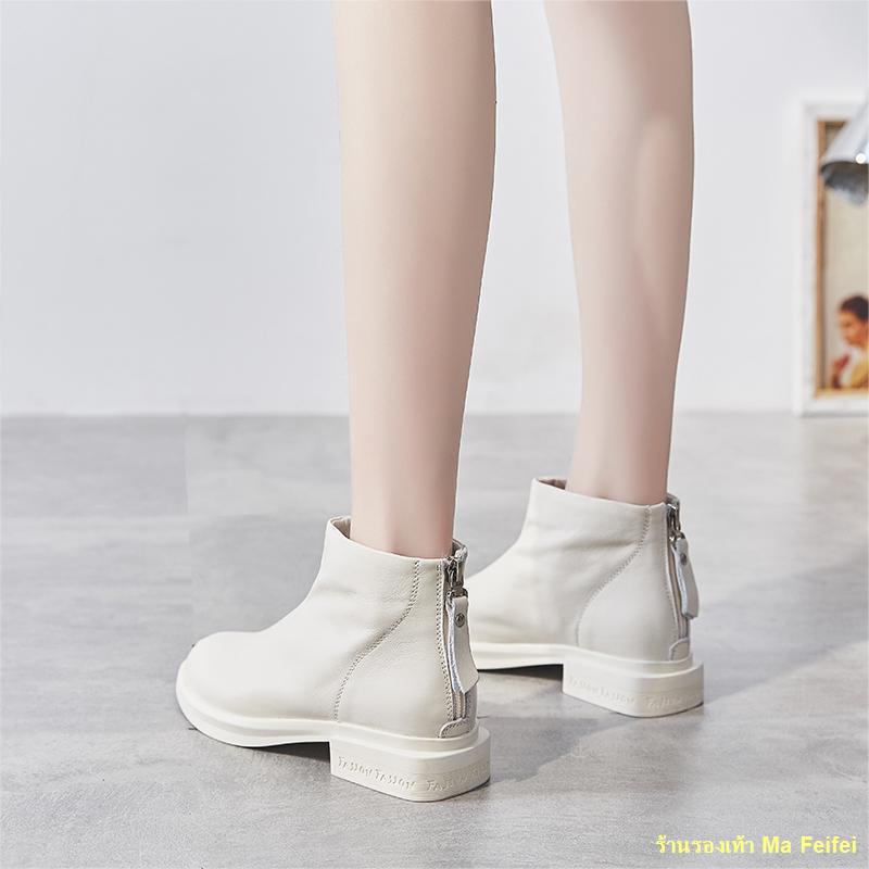 Spot #🍀🔥Soft Leather Chelsea Short Boots Women 2021 New White Trendy Martin Small Heel Thin Flat