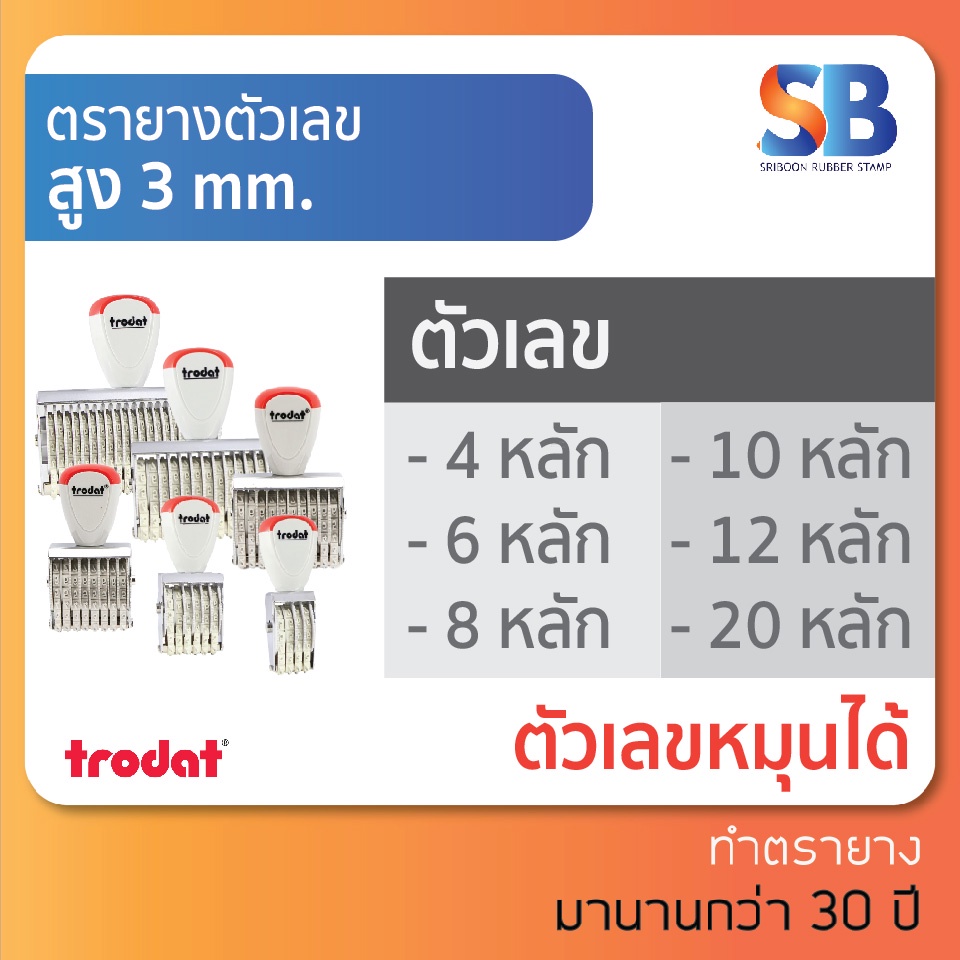 Trodat ตรายางตัวเลข สูง 3 mm (แบบ 4, 6, 8, 10, 12, 20 หลัก) TR-1534, 1536, 1538, 15310, 15320 ออกใบกำกับภาษีได้