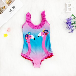 พร้อมส่ง🔥ชุดว่ายน้ำชิ้นเดียวน่ารักสำหรับเด็กผู้หญิง Flamingo Print Frill Swimsuit ZW55