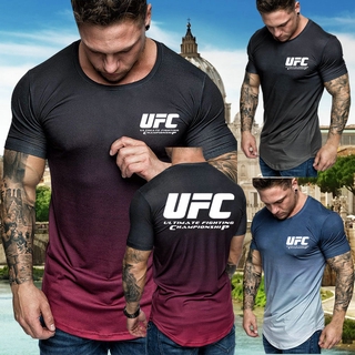 Ready Stock UFC Ultimate Fighting Championship MMA Gym Boxing Mens Breathable Casual T-Shirt Short Sleeve  Gradient 3D Fitness Crew Neck Camo Athletic Muscle Sports