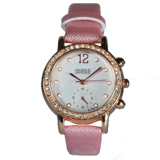 KMS Poca Watch Diamond นาฬิกาข้อมือผู้หญิง ขอบเพชร Pink Gold สายหนังสีชมพู