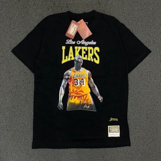 เสื้อยืด ลาย Mitchell NESS LAKERS SHAQ ONEAL สีดํา นําเข้า