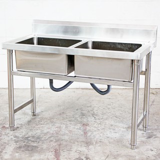 Stainless Steel Double Bowl Sink ซิ้งค์สแตนเลส 2 หลุม 120x60x80cm RT05237