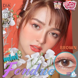 mini Fondue Brown (1)(2) Kitty Kawaii มินิ น้ำตาล เลนส์พรีเมี่ยม ค่าอมน้ำสูง Contact Lens คอนแทคเลนส์ ค่าสายตา สายตาสั้น