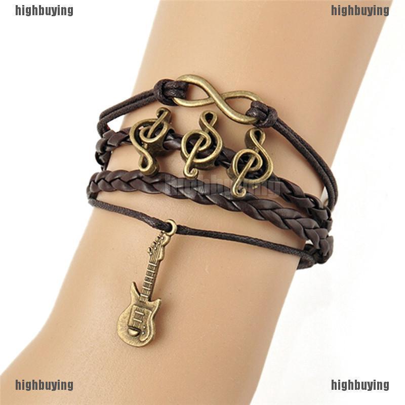 เครื่องประดับ สร้อยข้อมือ สายหนัง ลายตัวโน๊ตดนตรี สไตล์พังก์ วินเทจ DIY