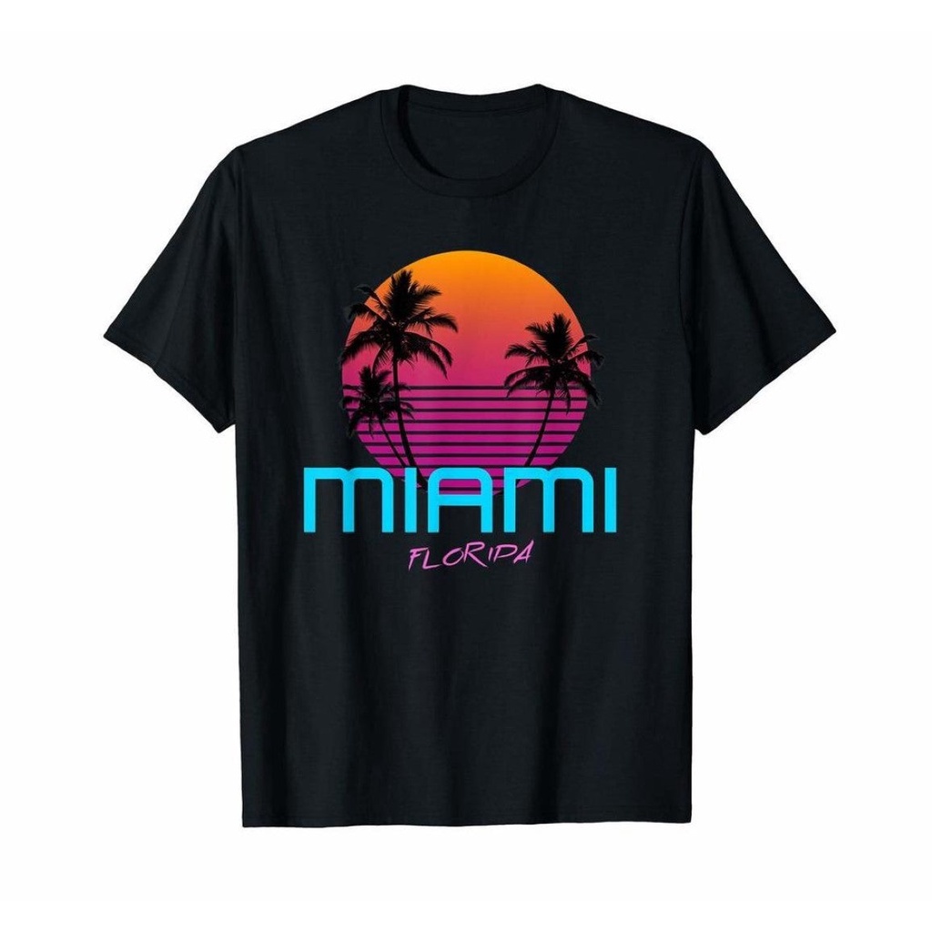 เสื้อยืดวินเทจGildan เสื้อยืด พิมพ์ลาย Miami Florida สไตล์เรโทร สําหรับผู้ชาย และผู้หญิง 80SS-4XL