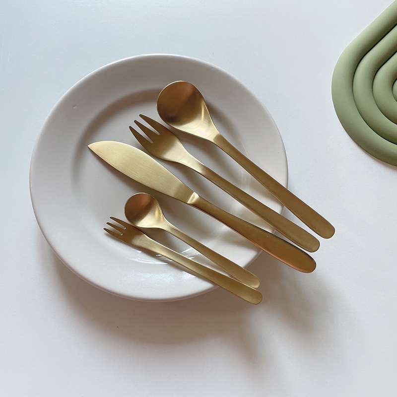 HERA ช้อนส้อมสแตนเลส สีทอง มีดสเต็ก ช้อนกาแฟ สไตล์เกาหลี Cutlery Set Spoon Fork