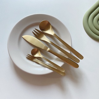 HERA ช้อนส้อม ช้อน ส้อม มีดสเต็ก ช้อนกาแฟ ทอง แมตต์ ช้อนเกาหลี ช้อนส้อมสแตนเลส Stainless Steel Cutlery Set Gold Matte Spoon Fork Knife Coffee Spoon Tableware