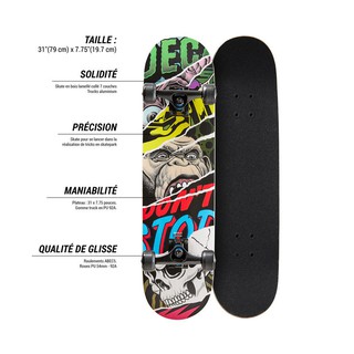 OXELO  Skateboard สเก็ตบอร์ด รุ่น MID500 MONKEY สำหรับนักสเก็ตรุ่นเยาว์ (8-12 ปี)