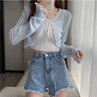 Vogue​🌟​พร้อมส่ง​🌟​เสื้อคลุมไหมพรมซีทรู ดีเทลปลายหยัก ผ้าบางใส่สบาย (Q605)​ -C