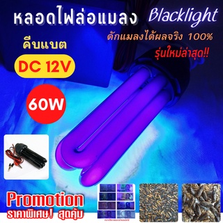 หลอดไฟล่อแมลง DC 12V 60W รุ่นใหม่!! ให้แสง Black Light ที่ดึงดูดแมลงได้ดีที่สุด หลอดไฟดักแมลง ทรงตะเกียบ