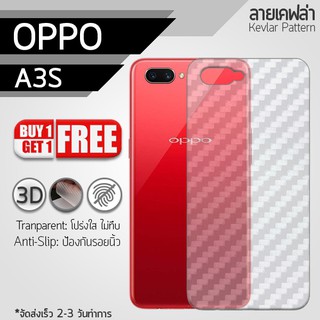 ซื้อ 1 แถม 1 - ฟิล์มหลัง OPPO A3s ฟิล์มกันรอย ฟิล์มหลังเครื่อง กันรอย ลายเคฟล่า สีใส Back Film Kevlar Protector