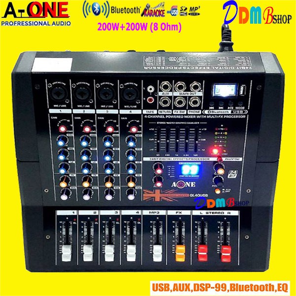 เพาเวอร์มิกเซอร์ 4ช่อง เครื่องผสมสัญญาณเสียงแบบมีกำลังขยายในตัว POWERMIXER BLUETOOTH DSP-99 A-ONE รุ่น QL-40 สินค้าคุณภา