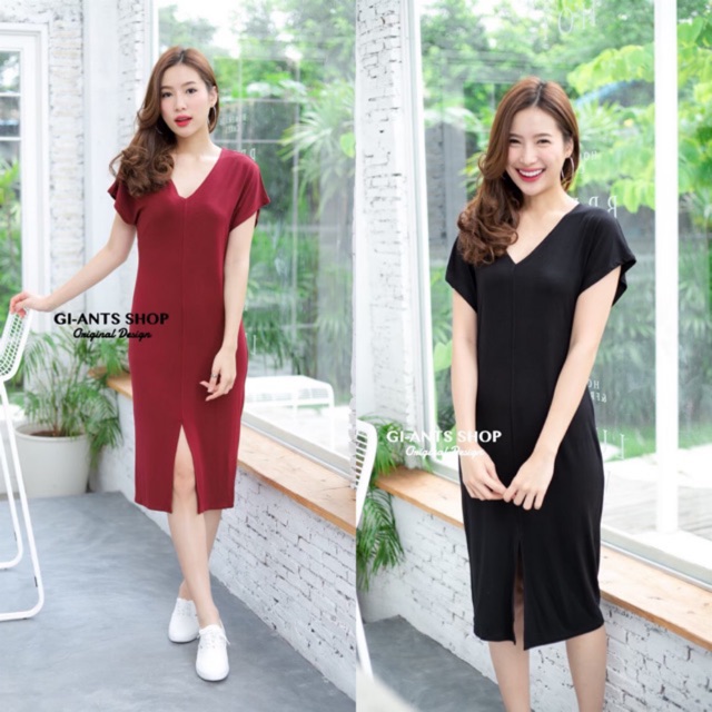 [[ ขายถูก ส่งไวมาก ]] GI-ANTS เดรสคอวีผ่าหน้า ผ้าเรย่อน CARDIGAN_NISTA (GIAA3C)