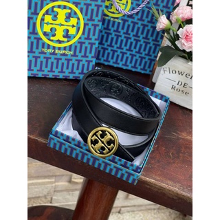 📮@1,150.-🔥🔥SUMMER SALE (ลดอีก 7 %)🔥🔥💯Tory burch Midnight with Tag Logo Monogram Embossed Leather Belt