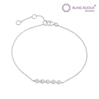 Bling Bijoux สร้อยข้อมือ เงินแท้ 925 Minimal Style ปรับขนาดได้ ยาว 14.5 cm. ตกแต่งด้วยเพชร CZ เรียบง่าย สวยสไตล์เกาหลี