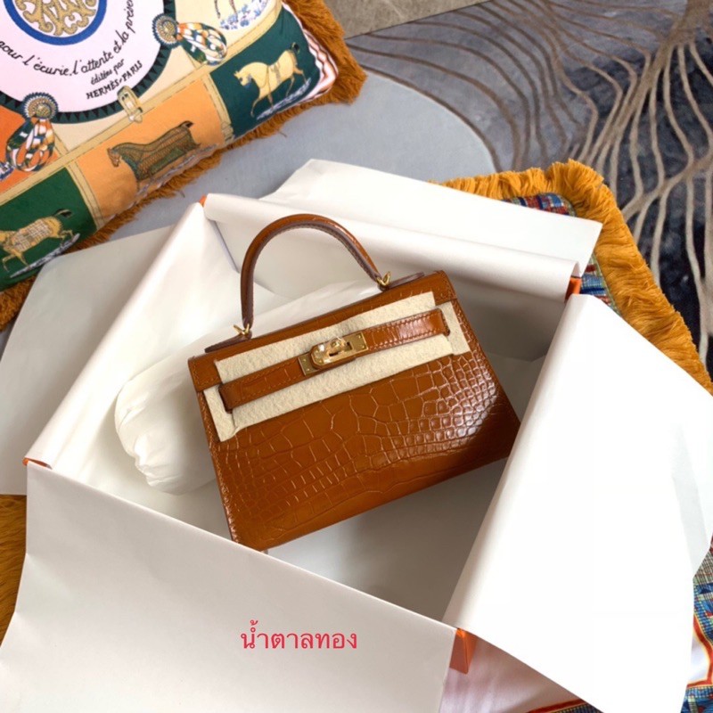 กระเป๋าหนังวัวแท้ปั๊มลายหนังจระเข้ KL mini 19&21 Cm.