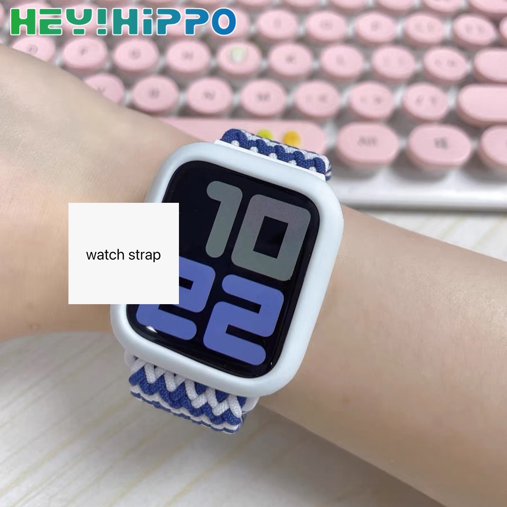 สายนาฬิกาข้อมือไนล่อน ยืดหยุ่น ปรับได้ และเคสป้องกัน สําหรับสมาร์ทวอทช์ series 7 6 SE 5 4 45 44 42 41 40 38 มม.