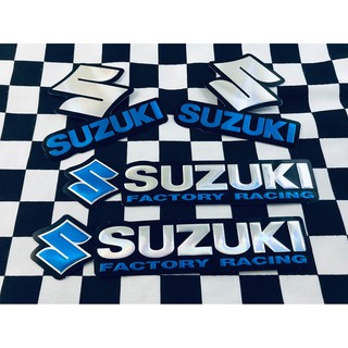 สติ๊กเกอร์ Suzuki Sticker Racing สีฟ้า สติกเกอร์ [4ชิ้น] ซูซูกิ แต่งรถ ติดรถ โลโก้ Logo 3D ตัวนูน สะท้อนแสง มอเตอร์ไซค์