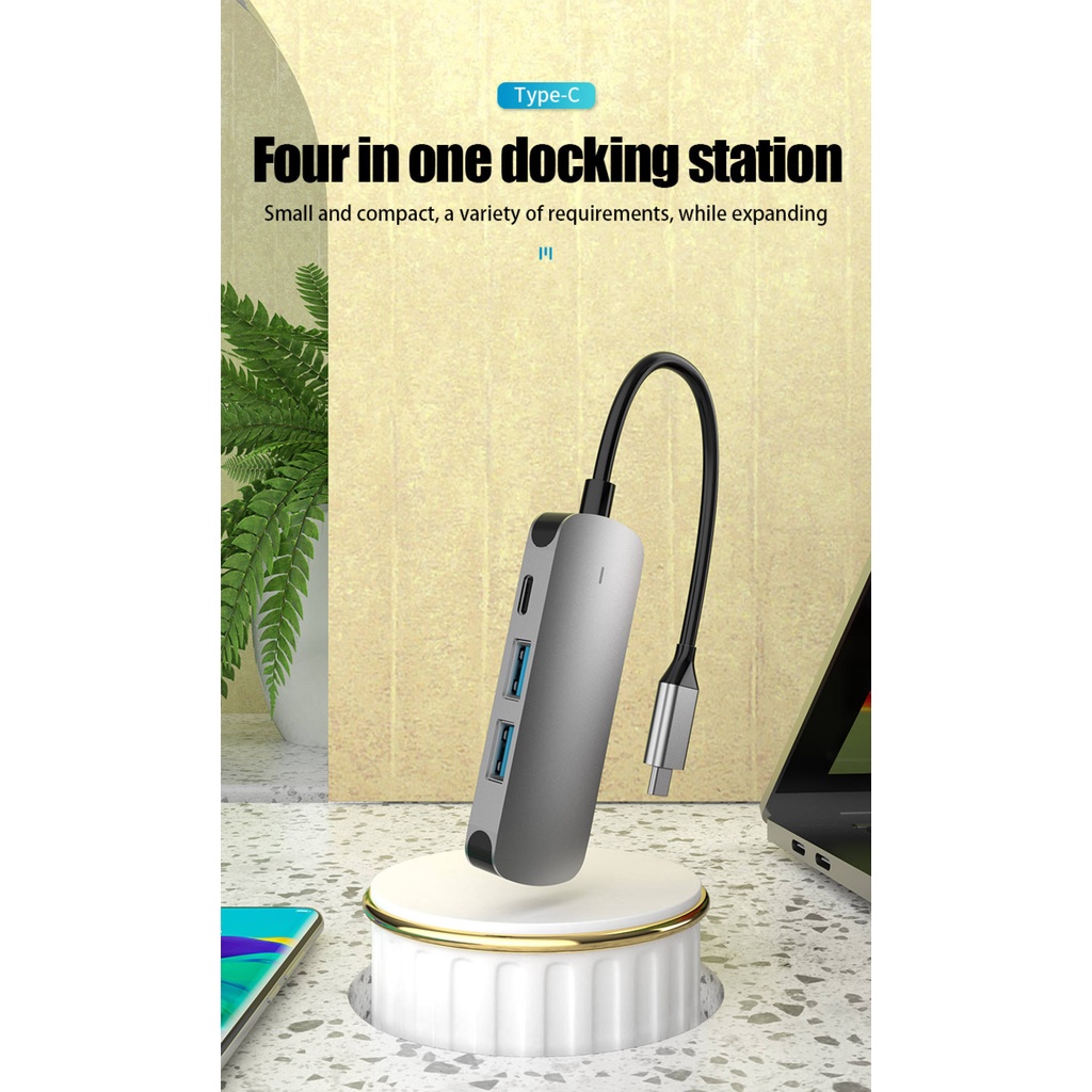 I USB Type C Hub 4 In 1 USB C to USB 3.0 อะแดปเตอร์ HDMI 4 พอร์ตเครื่องอ่านความเร็วสูง-198-123BOXVN