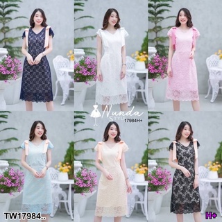 SS17984 Dress เดรสลูกไม้โบว์ไหล่ ..