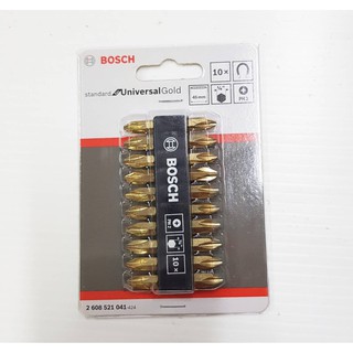 BOSCH ของแท้ !! ดอกไขควงสองปลาย ดอกไขควงแฉก ตัวแม่เหล็ก PH2 45 มม. สีทอง (แพค 10 ดอก)