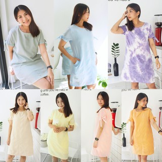 CHAWI Mini Dress : เดรสสั้นแขนผูกโบว์ 7 สีพาสเทล