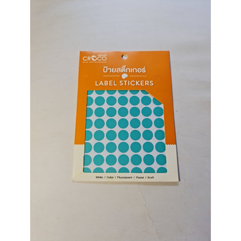 สติ๊กเกอร์สี ทรงกลม ยี่ห้อ croco  ขนาดดวงละ 16มม.  1 ซอง/10แผ่น (630 ดวง)