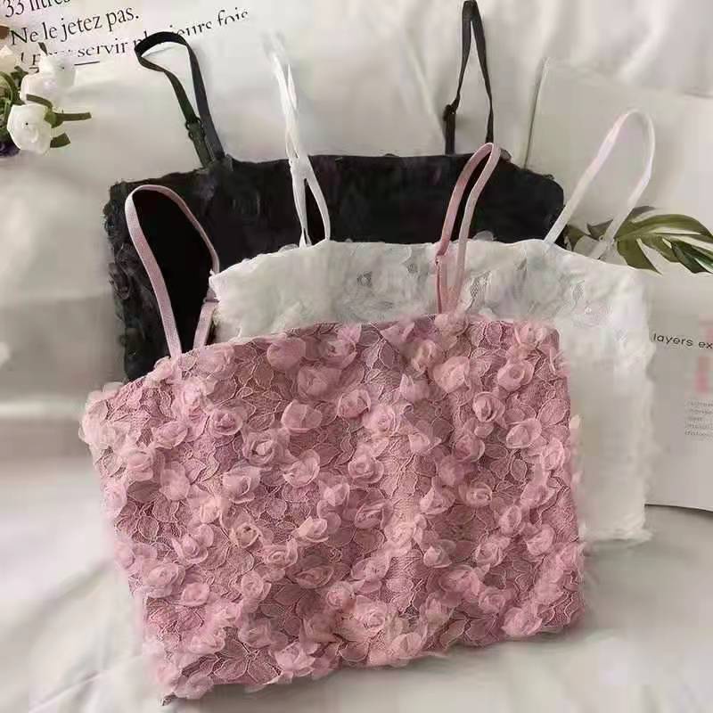 สินค้าพร้อมส่งจากไทยAngle Bra (N644)เสื้อครอปสายเดี่ยว ผ้าลูกไม้แต่งกุหลาบ สีหวานสวย