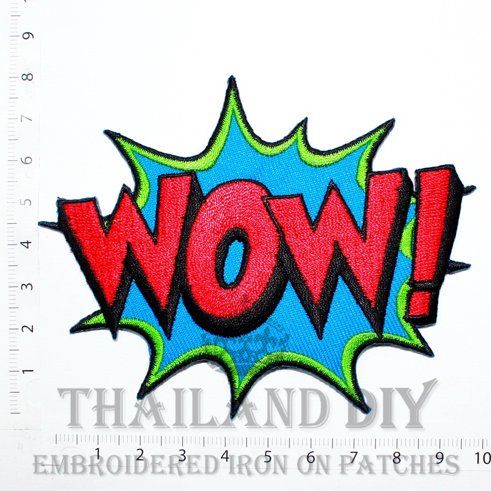 ตัวรีดติดเสื้อ ตัวรีดการ์ตูน ซุปเปอร์ฮีโร่ คำพูด WOW! Superhero Cartoon Comic Patch wop งานปัก DIY ตัวรีด อาร์มติดเสื้อ
