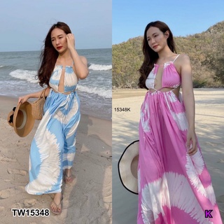 TT15348 แม็กซี่เดรสสายเดี่ยว เว้าหลัง เว้าเอว One-shoulder maxi dress, halter back, halter waist