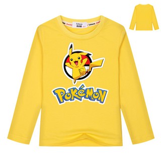 เสื้อยืดพิมพ์ลาย Pokemon Pikachu แฟชั่นฤดูใบไม้ผลิสำหรับเด็ก