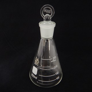 ขวดรูปชมพู่ มีจุกปิดแก้ว 250 มิลลิลิตร Erlenmeyer Flask with Glass Stopper 250 ml