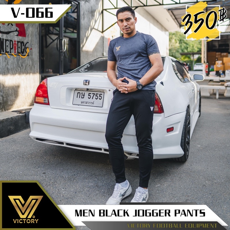 กางเกง jogger สีดำขายาว Victory ทรงสวย เท่ นำเทรนด์