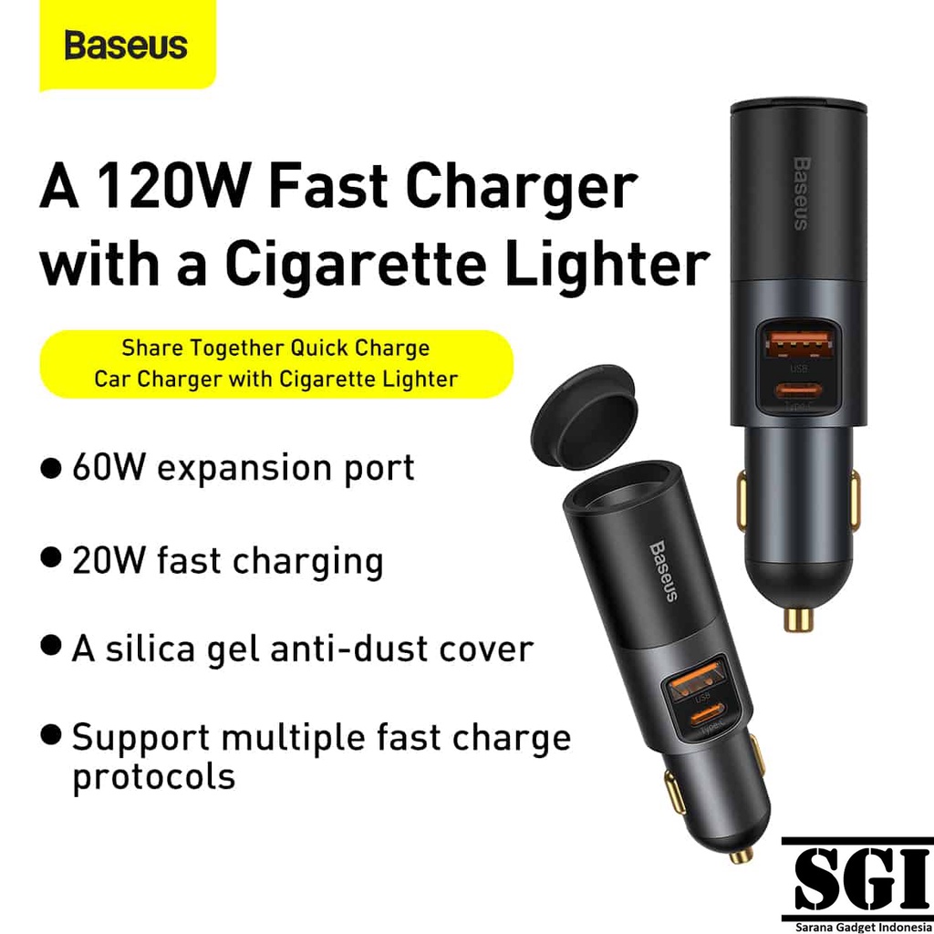 Baseus Original Car Charger Share Together 120Wพร้อมไฟแช็กUSB Type C Output Car Charger Super Fast C