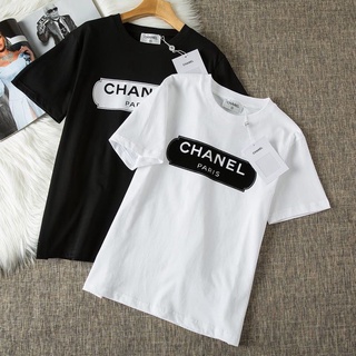 [S-5XL]Chane1 เสื้อยืดแขนสั้น ผ้าฝ้ายแท้ พิมพ์ลายโลโก้ตัวอักษร ทรงหลวม สําหรับนักเรียน