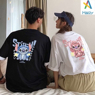 Lilo &amp; Stitch Couples short-sleeved T-shirts loose Korean cute cartoon short sleeves couple outfit