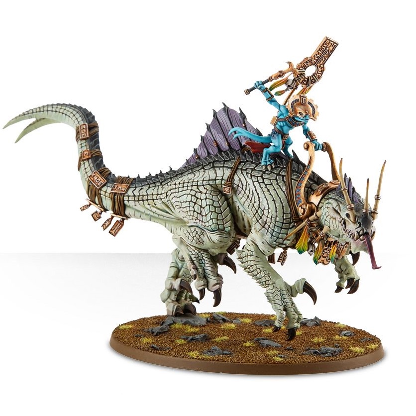 Seraphon - Skink Oracle on Troglodon / Saurus Oldblood on Carnosaur - Warhammer Age of Sigmar AoS St