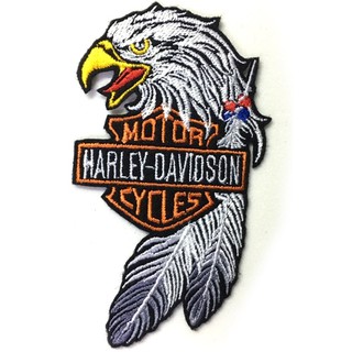 อาร์มปักลาย Harley หัวนกอินทรีย์ 10x5.5 cm ติดเสื้อติดหมวก ติดสินค้าแฟชั่น งาน DIY เสื้อผ้า งานปักระเอียด No.F3Aa51-0011