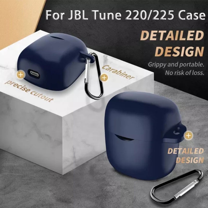 เคสซิลิโคนป้องกันกระเป๋าผิวพร้อม Carabiner ป้องกันรอยขีดข่วนกันกระแทกสําหรับ JBL Tune 225 220 TWS หู