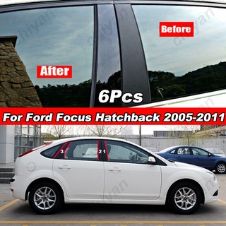 สติกเกอร์ติดเสาประตูหน้าต่างรถยนต์ สีดํามันวาว สําหรับ Ford Focus Sedan 2005-2011 6 ชิ้น