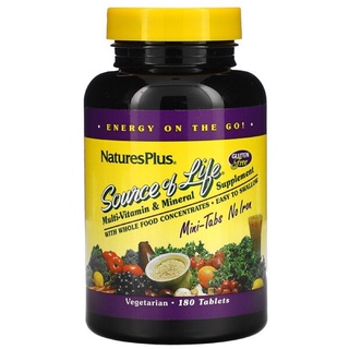 Natures Plus, Source of Life, Multi-Vitamin &amp; Mineral Supplement, No Iron, 180 Tablets