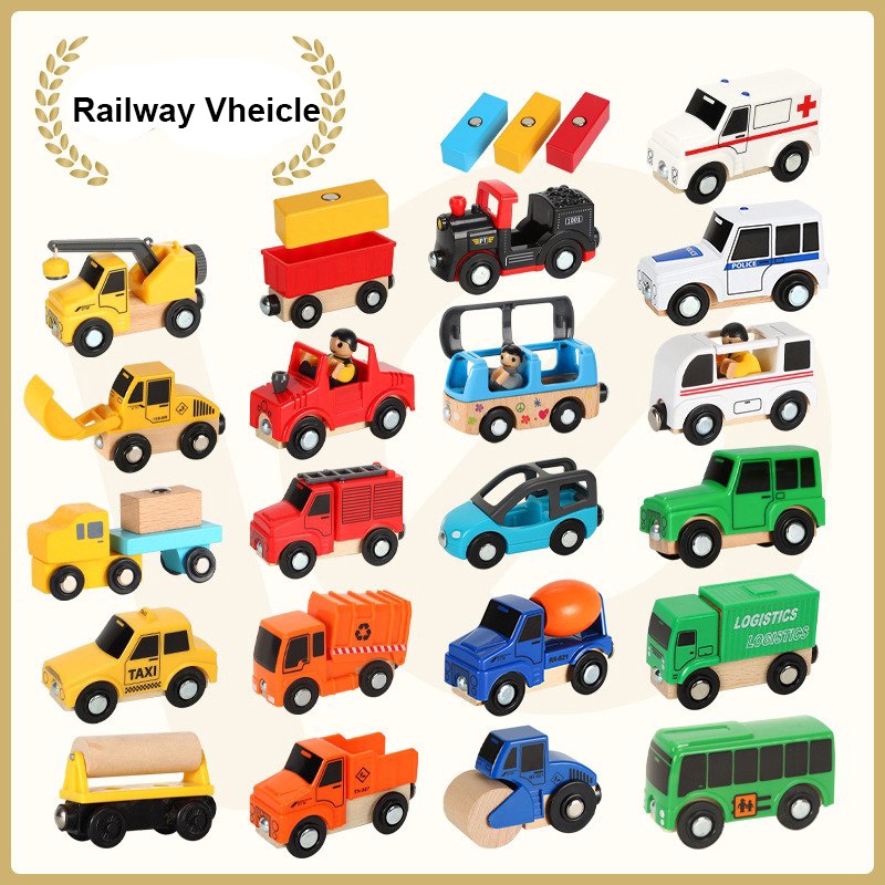 รถของเล่นเด็กรางของเล่นเข้ากันได้กับ รางรถไฟไม้รถไฟไม้รถไฟรางไม้ของเล่น