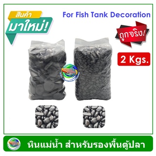 TAC- BLACK STONE หิน ตกแต่งตู้ไม้น้ำ ตู้ปลา หินแม่น้ำ หินแต่งตู้ปลา สีดำ น้ำหนัก 2 กก.