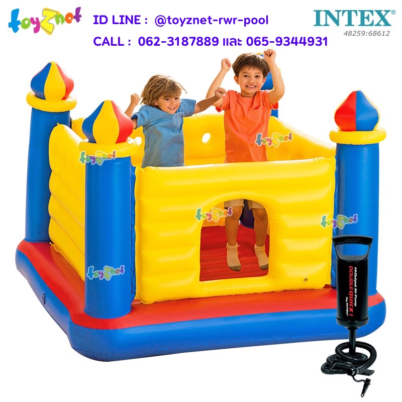 Intex เบาะกระโดดปราสาท จั๊ม-โอ-ลีน 1.75x1.75x1.35 ม. รุ่น 48259 + ที่สูบลมดับเบิ้ลควิ๊ก วัน รุ่น 68612