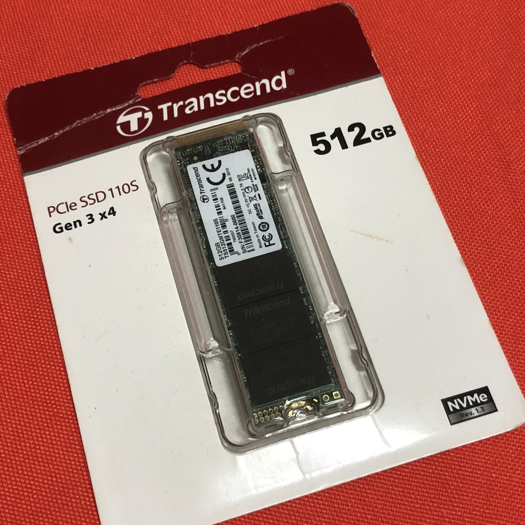 PCIe NVMe M.2 SSD 512GB (R max 1,700 MB/s / W max 900 MB/s) :Gen 3 x4 :Transcend