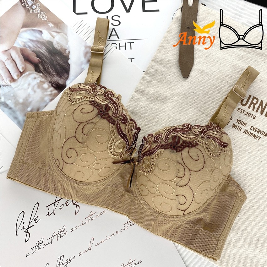 ชุดชั้นใน Anny รุ่น0777_S1 คัพB-C เสื้อใน 3ตะขอ บรามีโครง ทรงใหญ่  ดีไซน์ด้วยผ้าตะข่ายรอบตัว แต่งลายปัดลูกไม้บนเต้า