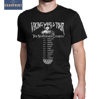 เสื้อยืดแขนสั้น คอกลม ผ้าฝ้าย 100% พิมพ์ลาย Viking World Tour สําหรับผู้ชาย