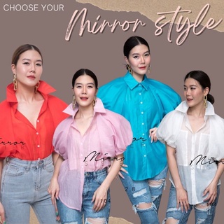 🔖ป้าย Mirrorsister​ 10420.8 เสื้อเชิ้ตทรงน่ารักผ้าโปร่งสวย แขนทรงพุ่มกระปุก