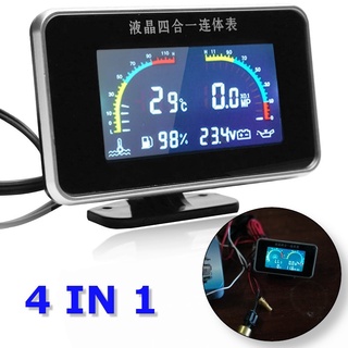 4in1 เครื่องวัดอุณหภูมิน้ํามันเชื้อเพลิง โวลต์มิเตอร์ ดิจิทัล จอ LCD 12V สําหรับรถขุด รถบรรทุก